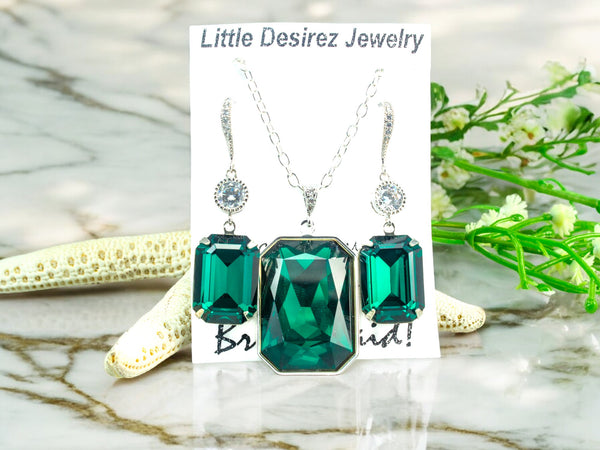 Earrings and Necklace Set Earrings Dangle Earrings Emerald Earrings Bridesmaid Gift Emerald Bracelet Wedding Jewelry EM41JS