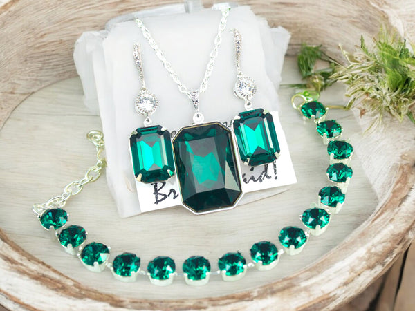 Earrings and Necklace Set Earrings Dangle Earrings Emerald Earrings Bridesmaid Gift Emerald Bracelet Wedding Jewelry EM41JS