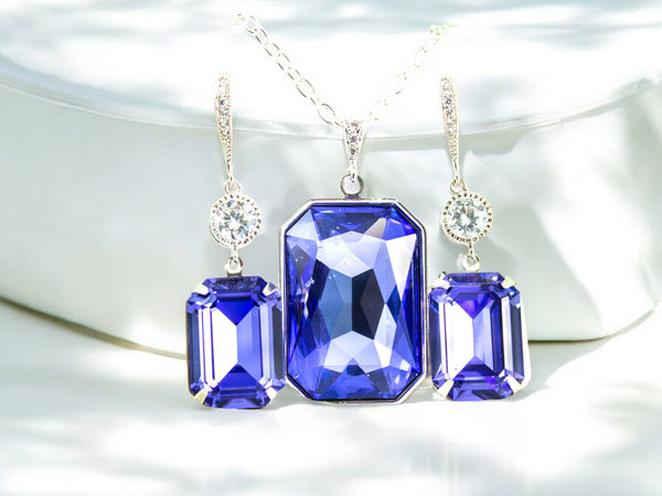 Purple Necklace Large Pendant Lavender Necklace Swarovski Crystal Emerald Cut Stone TZ41N