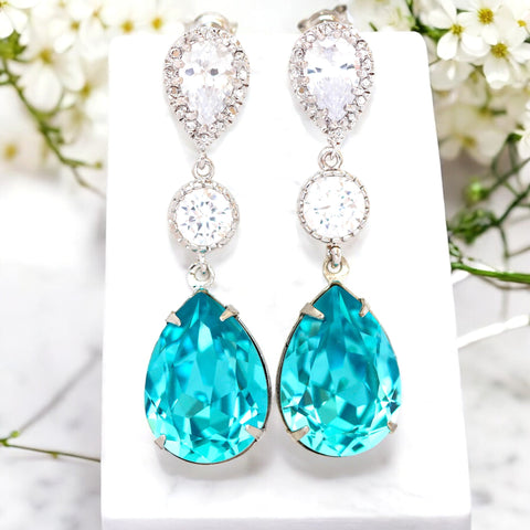 Turquoise Earrings Bridal Earrings Bridesmaid Earrings Wedding Jewelry Something Blue Long Earrings TQ31PC