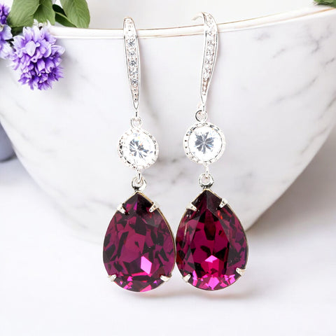 Purple Bridal Earrings Amethyst Earrings Plum Earrings  Teardrop Crystal Bridesmaid Earring February Birthstone Sparkly AM31HC