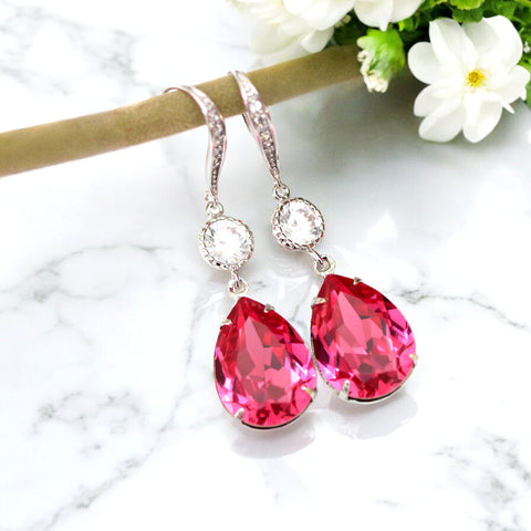 Pink Earrings Fuchsia Earrings Hot Pink Earrings Dark Pink Earrings Bridal Bridesmaid Earrings Deep Pink Earrings RP31HC