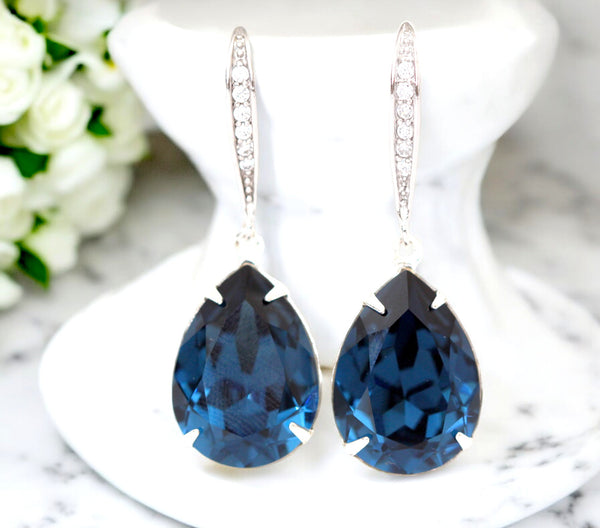 Navy Blue Earrings Navy Bridesmaid Earrings Bridal Earrings Navy Blue Dangle Earrings Navy Crystal Earrings Bridal Party Gift for Her MO31H