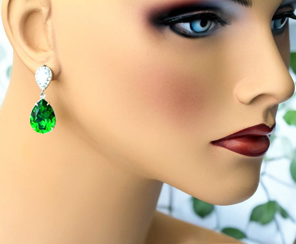 Green Pear Earrings Cubic Zirconia  Fern Green Crystal Bright Green Bridal Earrings Bridesmaid Gift Green Accessory FG31P