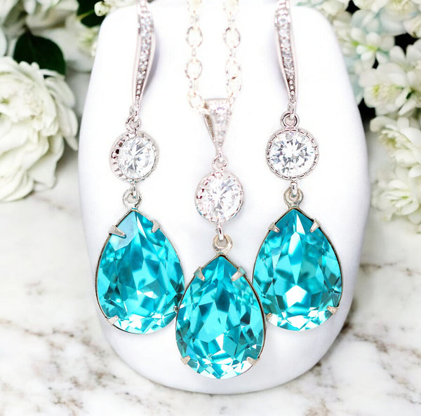 Turquoise Earrings and Necklace Set Jewelry Set Long Bridal Earrings TQ31JS