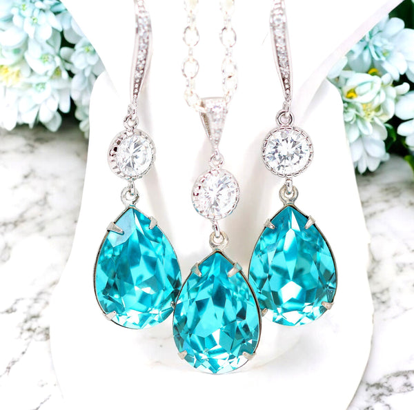 Turquoise Earrings and Necklace Set Jewelry Set Long Bridal Earrings TQ31JS