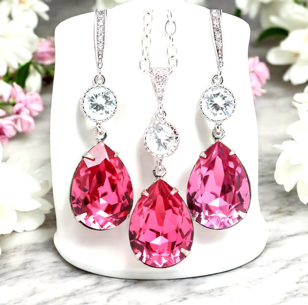 Bridal Earrings and Necklace Set Long Crystal Earrings Dangle Earrings Bridesmaid Jewelry RP31JS