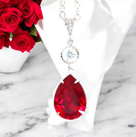 Red Necklace Crystal Pendant Necklace Siam Necklace Ruby Necklace Garnet Necklace Bridal Party Jewelry Holiday Jewelry SI31N