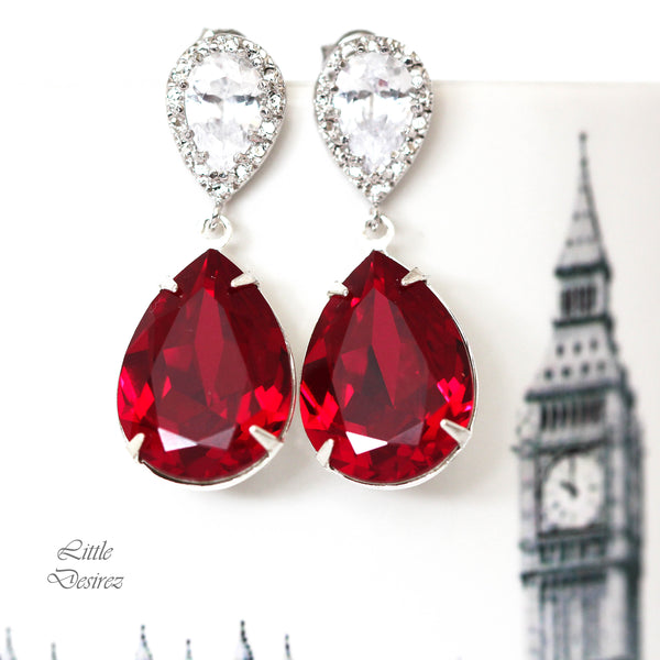 Red Earrings and Necklace Set  Crystal Earrings & Necklace Set Bridesmaid Gift Set Cubic Zirconia Dark Red Deep Red Crimson SI31JS