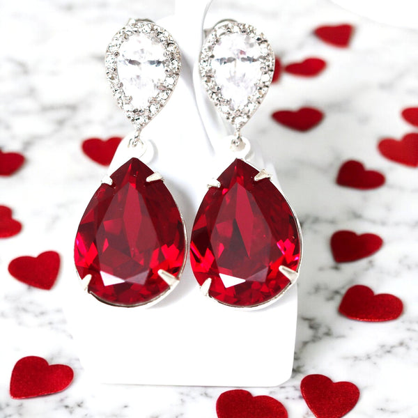 Red Earrings and Necklace Set  Crystal Earrings & Necklace Set Bridesmaid Gift Set Cubic Zirconia Dark Red Deep Red Crimson SI31JS