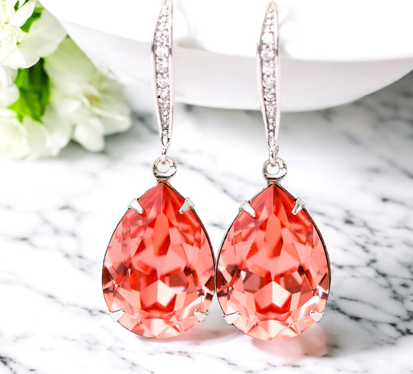 Coral Wedding Set Coral Earrings & Necklace Bridesmaid Gift Hypoallergenic Sterling Silver  Jewelry Peach Coral Jewelry CO31JS