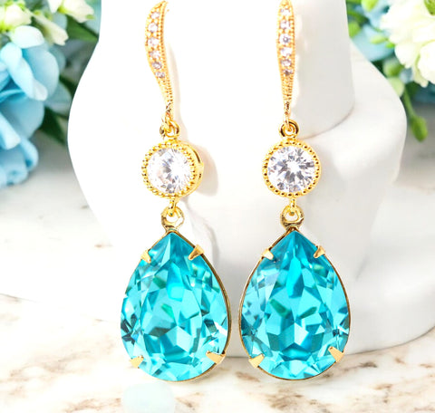 Turquoise Earrings Teal Blue Earrings Blue Earrings Blue Bridal Earrings Bezel Earrings Bridesmaid Gift Gold Earrings TQ31HC