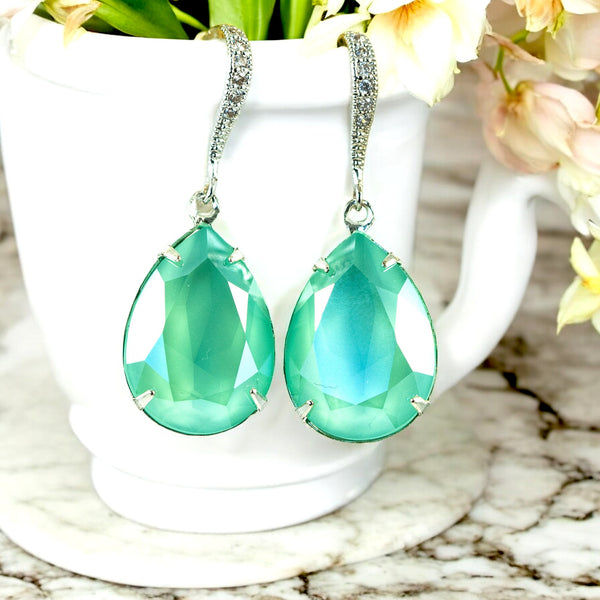 Mint Dangle Earrings Sea Foam Earrings Pacific Opal Earrings Crystal Bridesmaid Gift Mint Green Crystal Earrings Drop Earrings MT31H