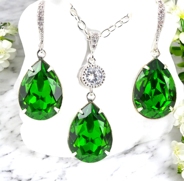 Green Earrings Bright Green Earrings Bridesmaid Earrings  Crystal Fern Green Teardrop Earrings Sparkly Bridal Wedding Earring FG31H