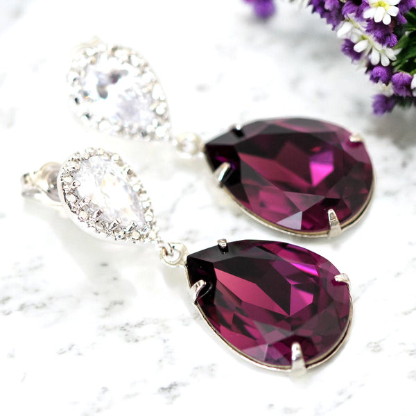 Amethyst Earrings Purple Earrings Amethyst Crystal Bridal Earrings Bridesmaids Earrings Eggplant Plum Purple Wedding Jewelry AM31P