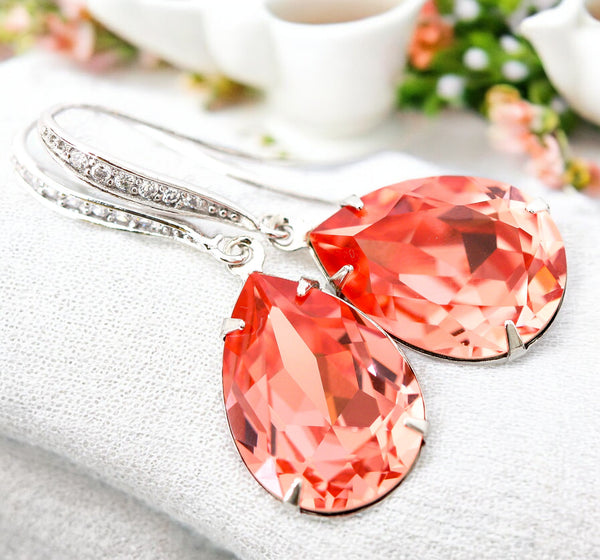 Coral Wedding Set Coral Earrings & Necklace Bridesmaid Gift Hypoallergenic Sterling Silver  Jewelry Peach Coral Jewelry CO31JS