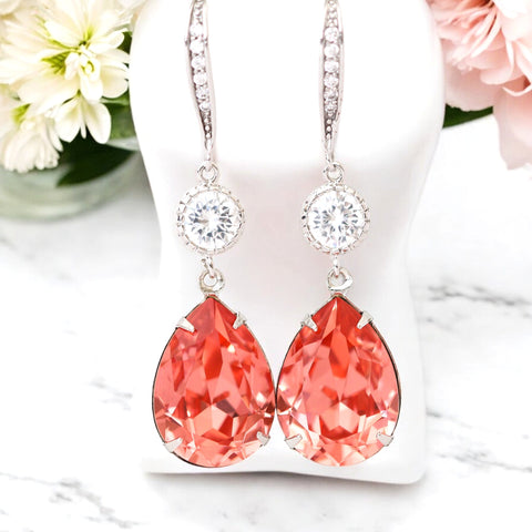 Dangle Earrings Crystal Earrings Coral Earrings Bridesmaid Earrings CO31HC