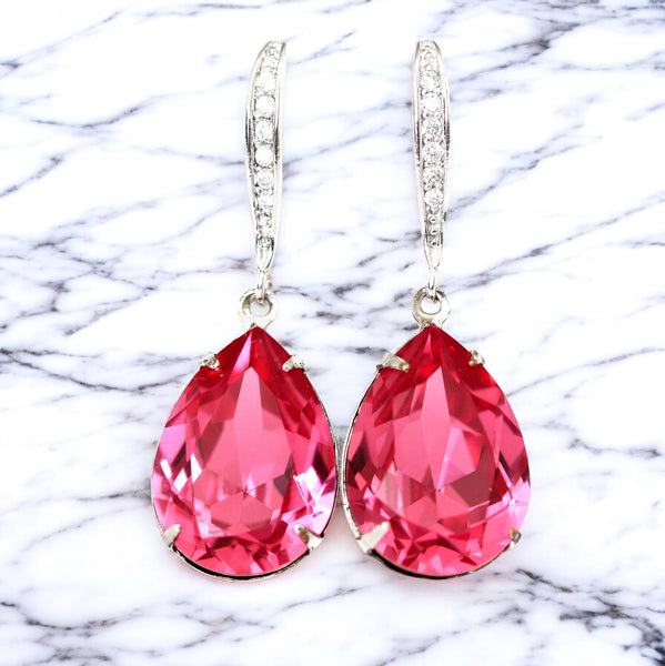 Pink Earrings for Women Pear Bridal Jewelry Gift for Her Bridal Pink Earrings Crystal Earrings Pink Jewelry Bridesmaid Earrings RP31H