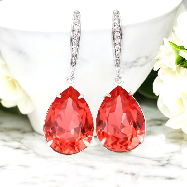 Earrings Dark Peach Earrings Coral Earrings Padparadscha Crystal Earrings Bridesmaid Earrings Bridal Earrings  Drop Earrings PAD31H