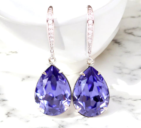 Purple Gold Earrings Tanzanite Earrings Purple Drop Earrings  Crystal Teardrop Lilac Lavender Bridesmaid Gift Bridal Earrings TZ31H