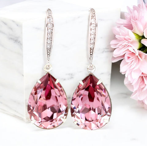 Blush Pink Earrings Antique Pink Crystal Earrings Vintage Pink Earring Mauve Pink Earring Teardrop Earring Bridesmaid Gift BP31H