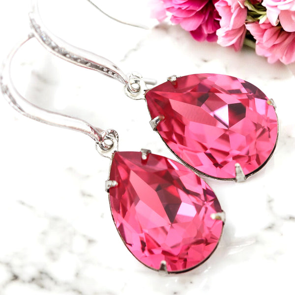 Pink Earrings for Women Pear Bridal Jewelry Gift for Her Bridal Pink Earrings Crystal Earrings Pink Jewelry Bridesmaid Earrings RP31H