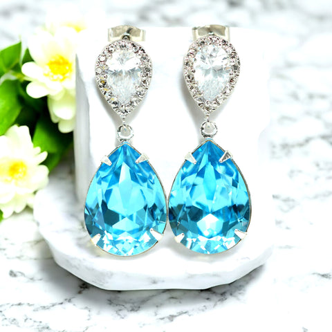 Blue Bridal Earrings Wedding Earrings Something Blue CZ Earrings Blue Wedding Jewelry Dangle Earrings Bridesmaid Gift AQ31P