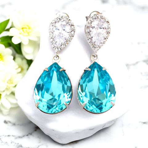 Blue Crystal Drop Earrings Blue Earrings Turquoise Earrings Wedding Jewelry TQ31P