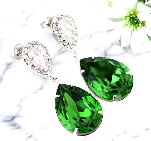 Green Pear Earrings Cubic Zirconia  Fern Green Crystal Bright Green Bridal Earrings Bridesmaid Gift Green Accessory FG31P