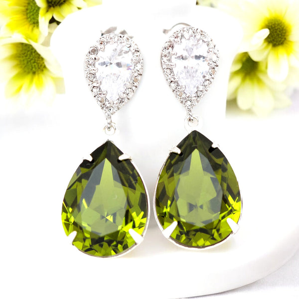 Green Earrings Olive Green Earrings  Green Earrings Olivine Crystal Bridal Earrings Bridesmaid Gift Bridal Party Jewelry OG31P