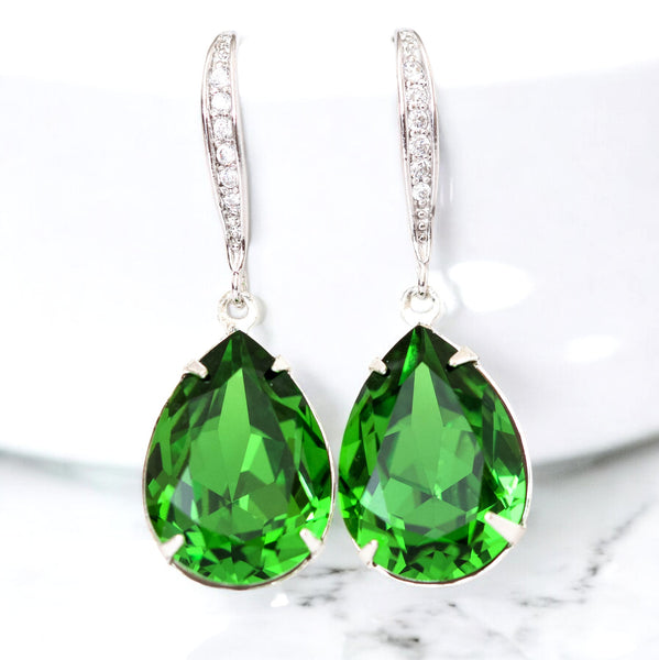 Green Earrings Bright Green Earrings Bridesmaid Earrings  Crystal Fern Green Teardrop Earrings Sparkly Bridal Wedding Earring FG31H