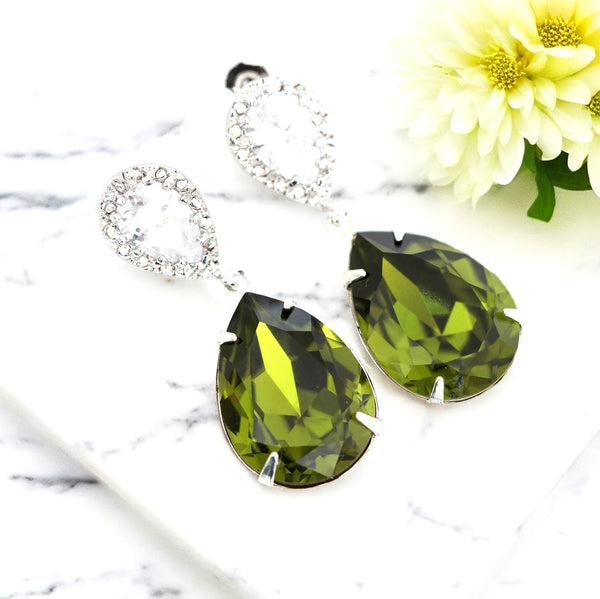 Green Earrings Olive Green Earrings  Green Earrings Olivine Crystal Bridal Earrings Bridesmaid Gift Bridal Party Jewelry OG31P