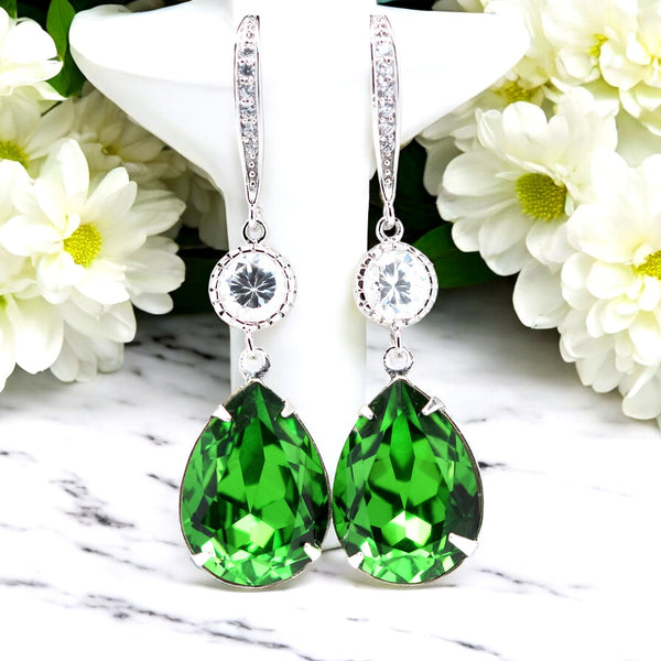 Green Bridal Earrings  Teardrop Earrings Bright Green Earrings Cubic Zirconia Bridesmaids Gifts Wedding Earrings Shamrock FG31HC