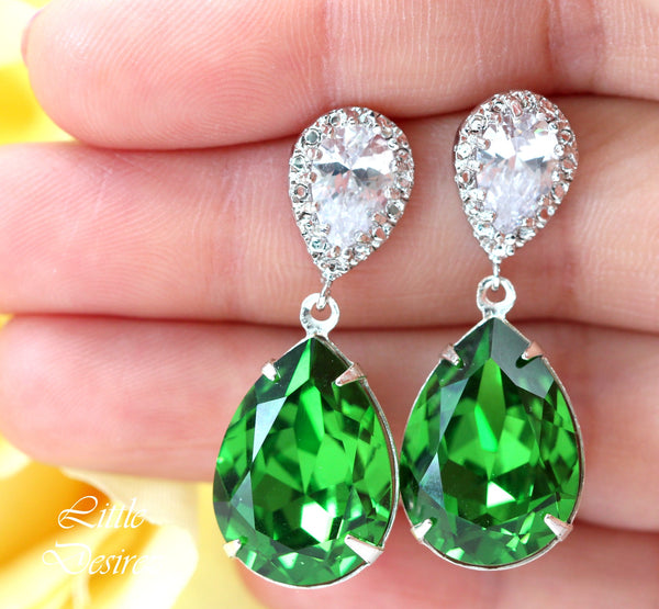 Green Pear Earrings Cubic Zirconia  Fern Green Crystal Bright Green Bridal Earrings Bridesmaid Gift Green Accessory FG31P