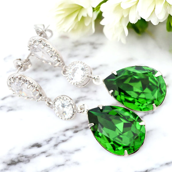 Green Earrings  Crystal Earrings Fern Green Emerald Earrings Cubic Zirconia Earrings Bridesmaid Gift Bridal Party Jewelry FG31PC