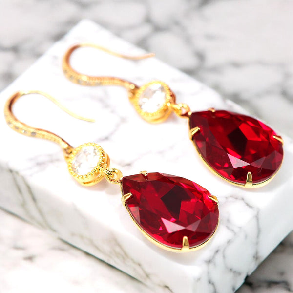 Red Earrings Ruby Earrings Dark Red Earrings Crystal Earrings Bridesmaid Earrings Bridal Earrings Dangle Earrings Gold Earrings SI31HC