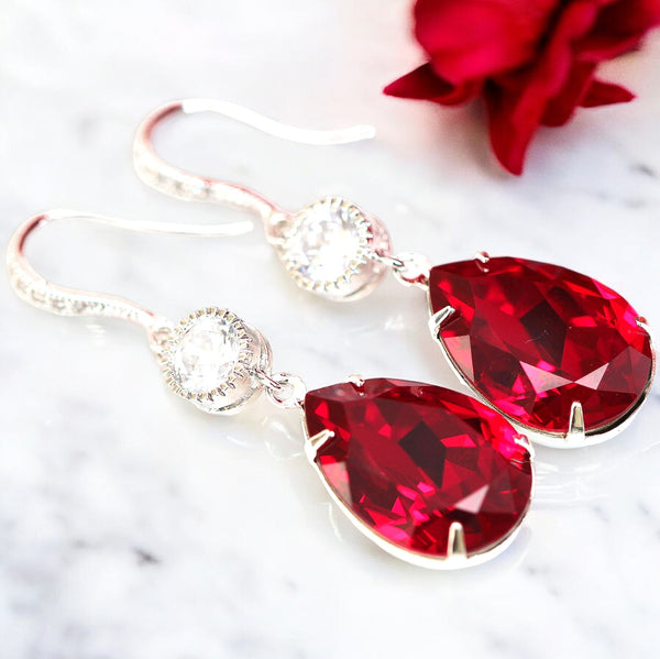 Red Earrings and Necklace Set Bridal Jewelry Bridesmaid Gift Set  Necklace Earrings Set Dark Red Earrings Holiday Jewelry SI31JS