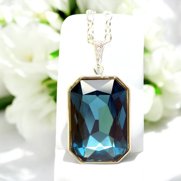 Navy Blue Necklace Large Pendant Statement Jewelry Bridesmaid Gift Fashion Jewelry MO41N