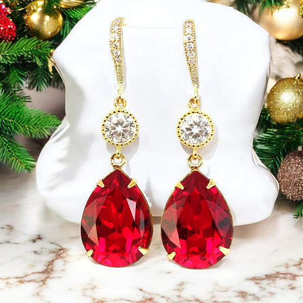 Red Earrings and Necklace Set Bridal Jewelry Bridesmaid Gift Set  Necklace Earrings Set Dark Red Earrings Holiday Jewelry SI31JS