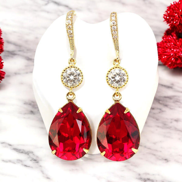 Red Earrings and Necklace Set Bridal Jewelry Bridesmaid Gift Set  Necklace Earrings Set Dark Red Earrings Holiday Jewelry SI31JS