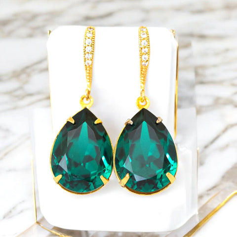 Emerald Green Bridal Classic Earrings Bridal Emerald Chandelier Drop Earrings Emerald Swarovski Crystal Droplets Bridal Classic Earrings EM31H