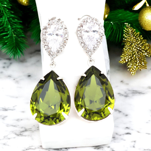 Green Earrings Olive Green Earrings  Green Earrings Olivine Crystal Bridal Earrings Bridesmaid Gift Bridal Party Jewelry OG31P