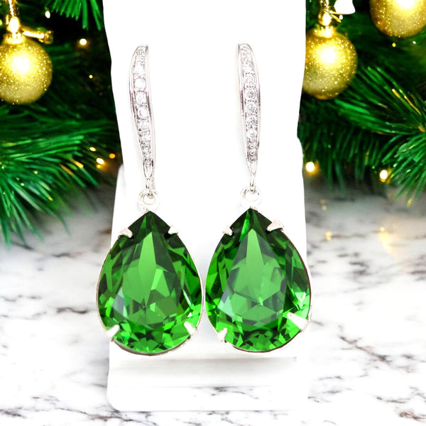 Green Earrings Bright Green Earrings Bridesmaid Earrings  Crystal Fern Green Teardrop Earrings Sparkly Bridal Wedding Earring FG31H