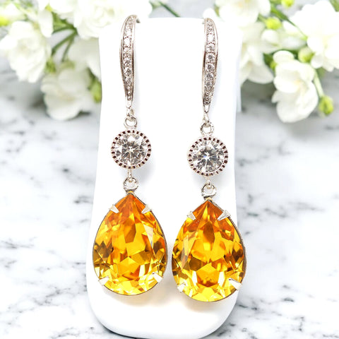 Yellow Earrings Sunflower Earrings Swarovski Crystal Light Topaz Bridesmaid Gift LT31HC