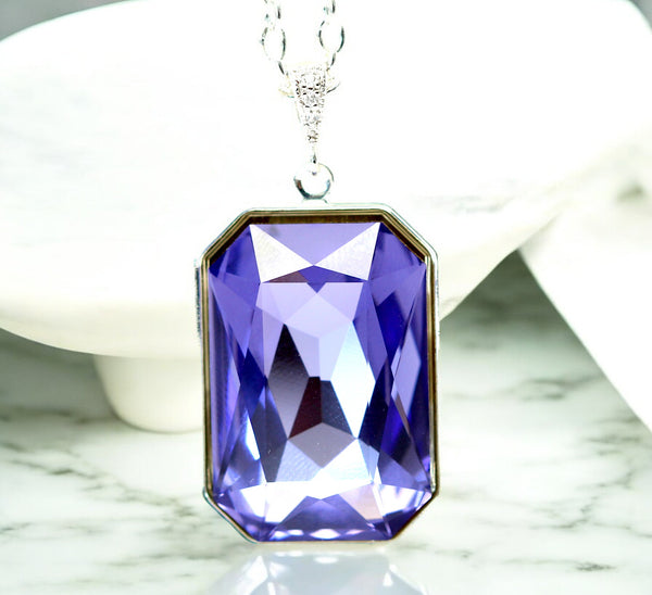 Purple Necklace Large Pendant Lavender Necklace Swarovski Crystal Emerald Cut Stone TZ41N