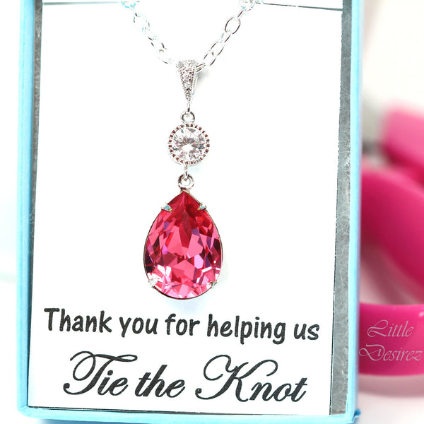 Pink Jewelry Set Hot Pink Earrings Necklace Austrian Crystal Rose Pink Fuchsia Pink Bridesmaid Gift Cubic Zirconia Hypoallergenic RP31JS