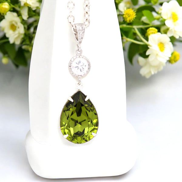 Olive Green Necklace  Crystal Olivine Green Bridesmaid Necklace Olive Necklace Bridal Necklace Wedding Pendant Necklace OG31N