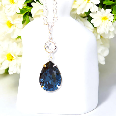 Crystal Blue Navy Necklace Bridesmaid Necklace Navy Blue Bridal Necklace Navy Blue Bridesmaids Everyday Necklace Bridesmaid Jewelry  MO31N