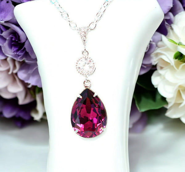 Purple Necklace Amethyst  Crystal Pendant Necklace Plum Pendant Lilac Lavender Necklace Bridesmaid Necklace Bridal Necklace AM31N