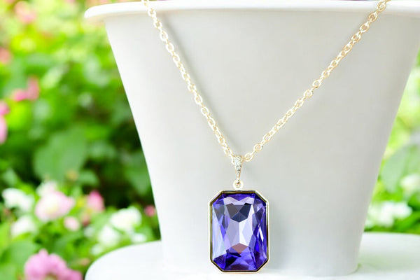 Purple Necklace Large Pendant Lavender Necklace Swarovski Crystal Emerald Cut Stone TZ41N